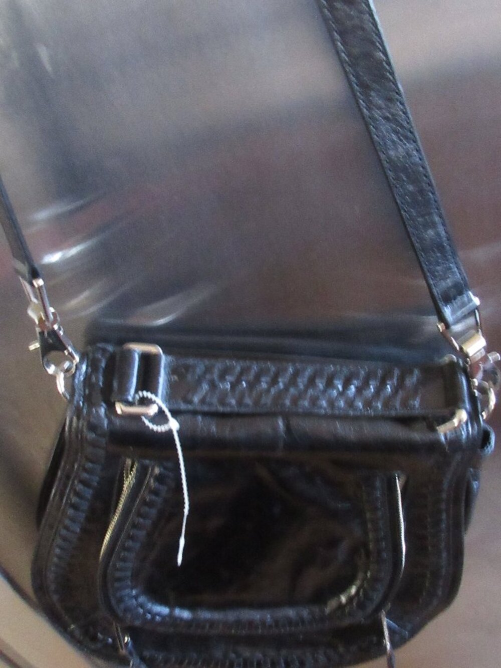 rebecca minkoff black glazed leather purse shoulder bag crossbody